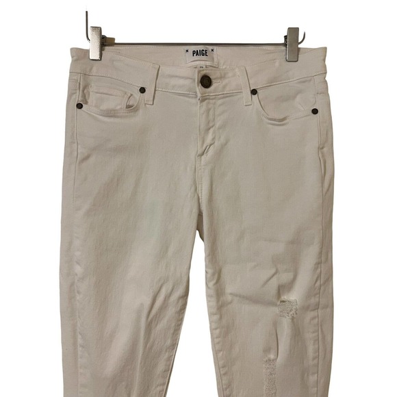 Paige Verdugo Ankle White Mid Rise Distressed Stretchy Skinny Jeans - Size 29 - Picture 2 of 7